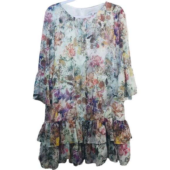 Donna Degnan Floral Tiered Ruffle Half Sleeve Size 12 - Picture 1 of 9